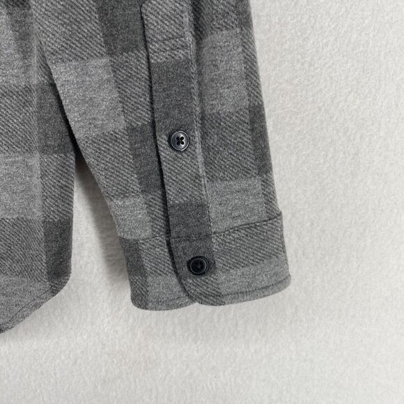 QUINCE Top M Sweater Fleece Shirt Buffalo Check Button Front Long Sleeve Gray - Picture 7 of 12